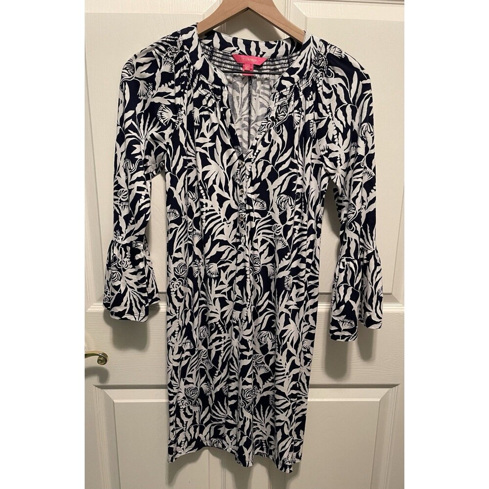 Lilly Pulitzer Flocking to Paradise Norris Dress Smocked 3/4Sleeve Size XS